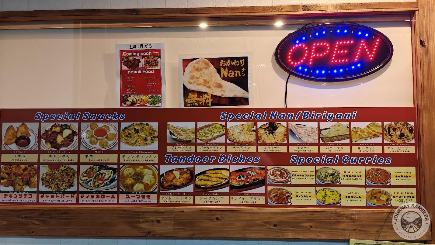 pictures and names of all the available dishes on the walls
