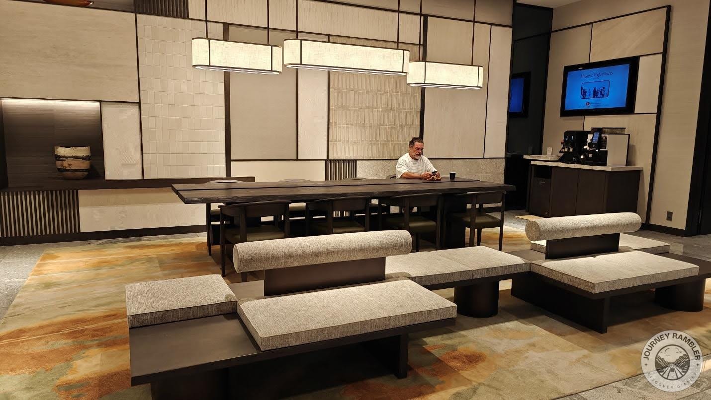 seating areas and tables around the lobby