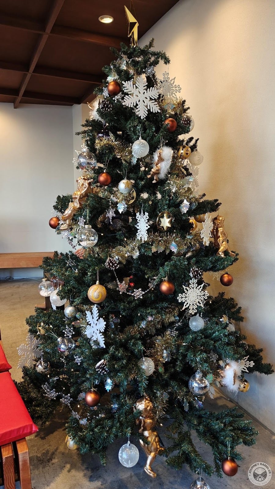 snowflake ornaments and glittery balls looked so pretty