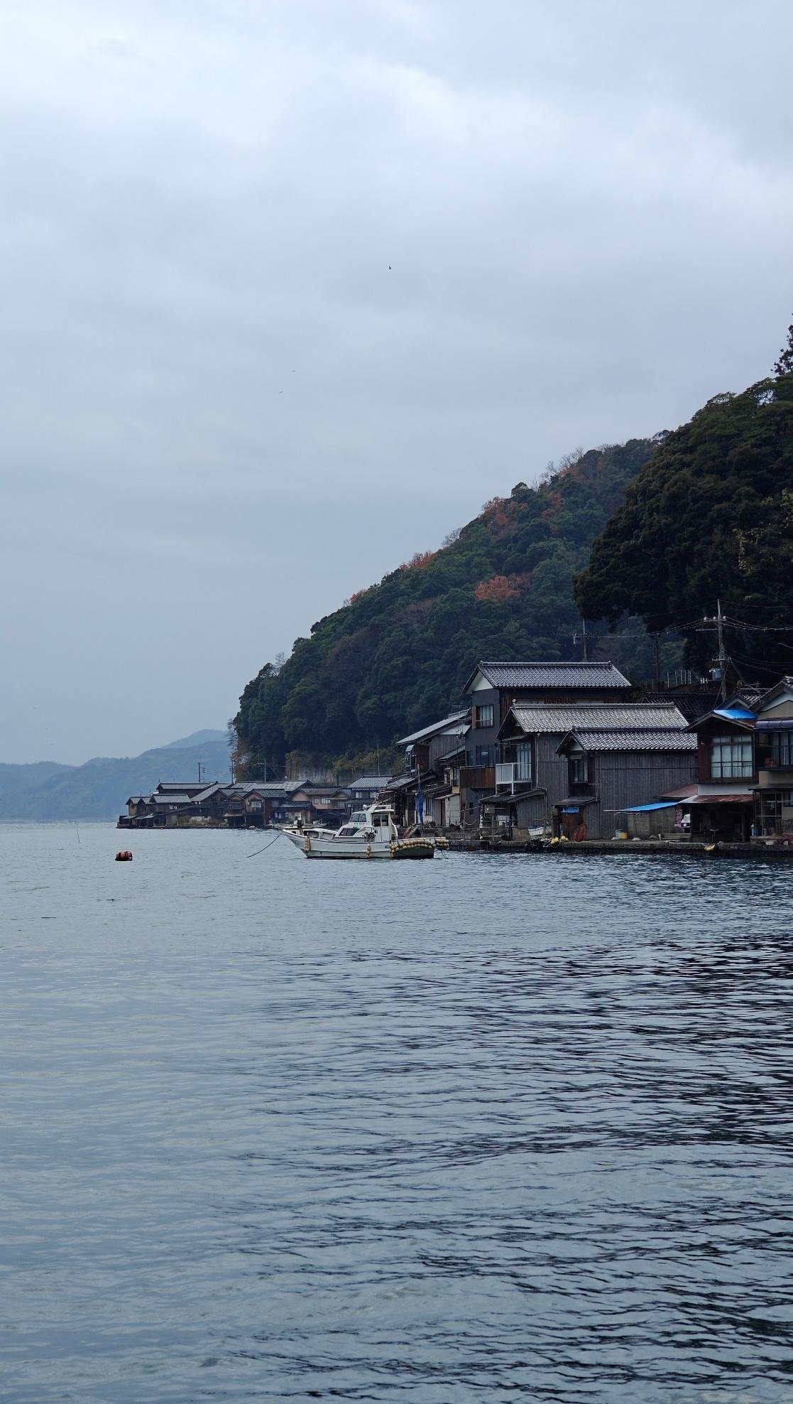 Coastal village with traditional houses by the sea