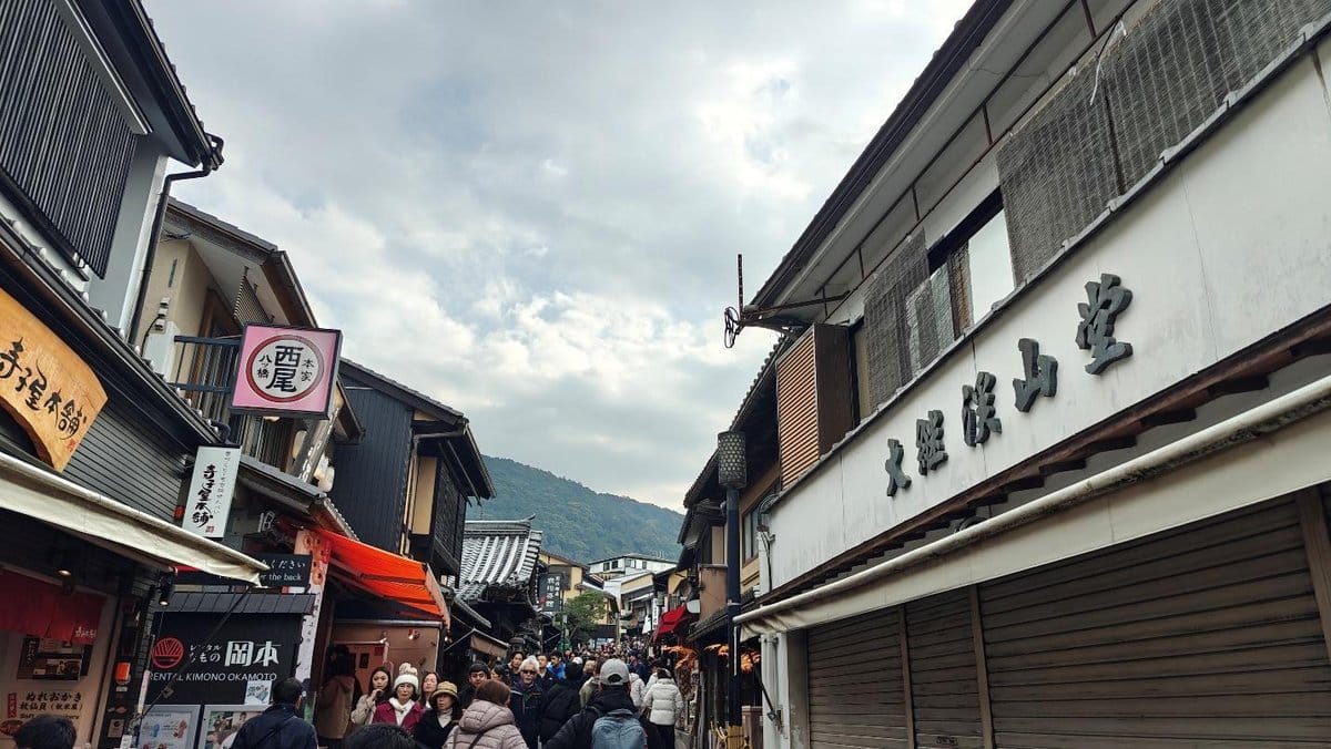 Crowded street in traditional Japanese shopping district
