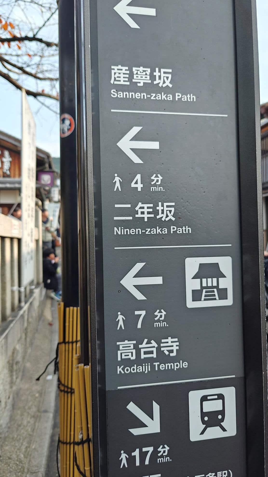 Directional sign for Sannen-zaka, Ninen-zaka, and Kodaiji Temple