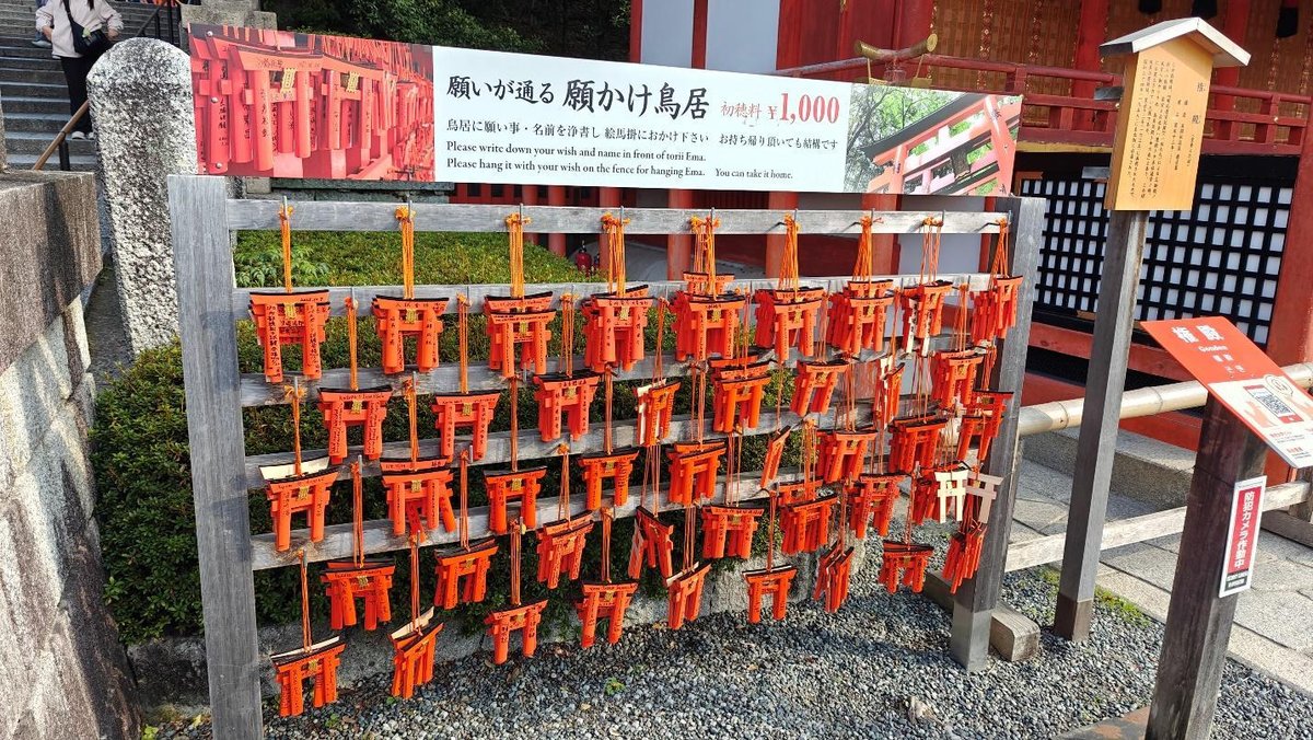 Wooden torii gates with wishes at a shrine
