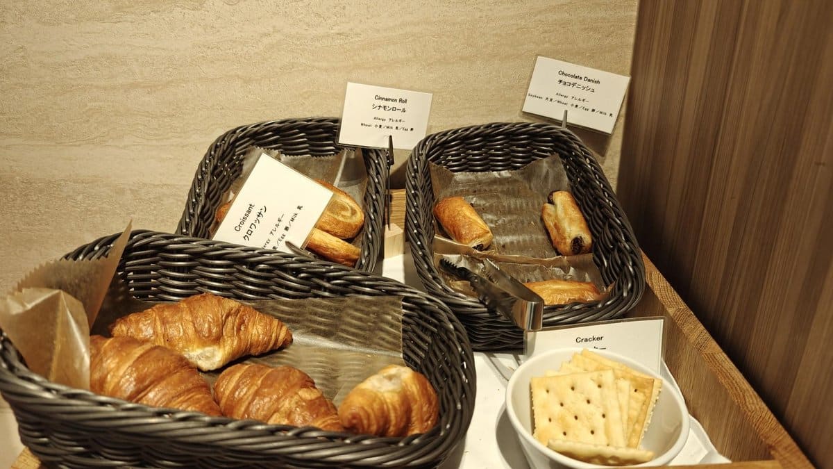 Assorted pastries in wicker baskets