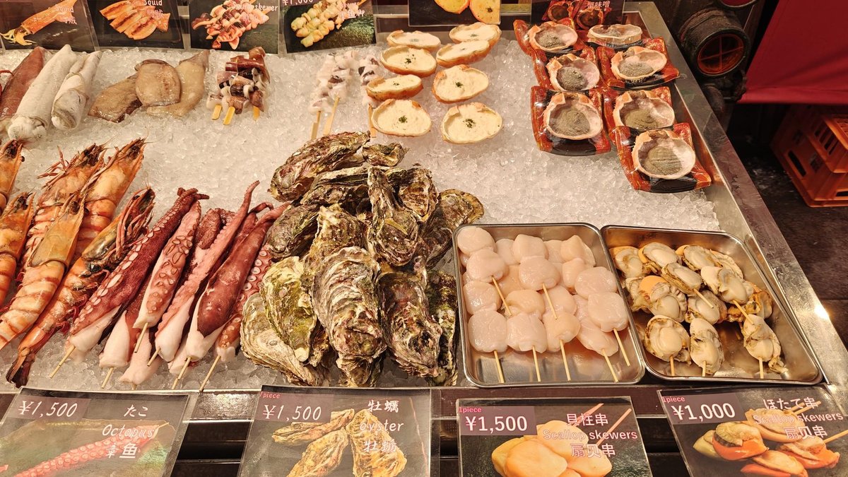 Assorted seafood on ice display