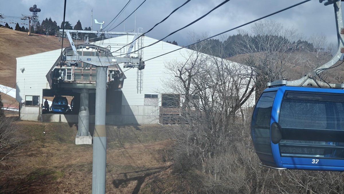 Blue gondola near cable station