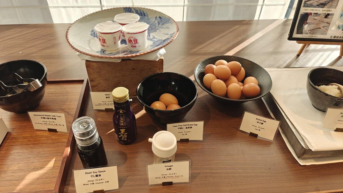 Breakfast egg and condiment display
