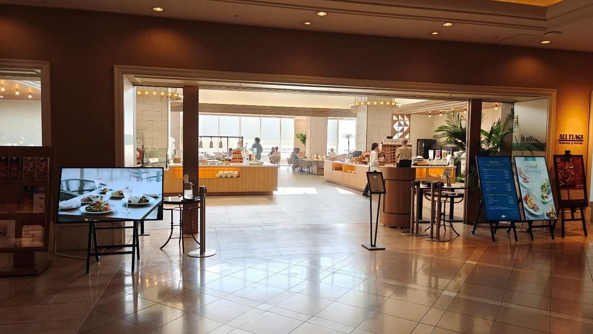 Bright buffet restaurant interior