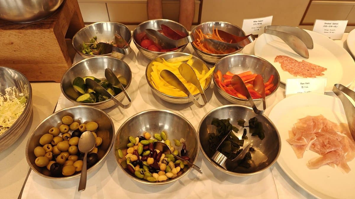 Buffet with assorted salad toppings