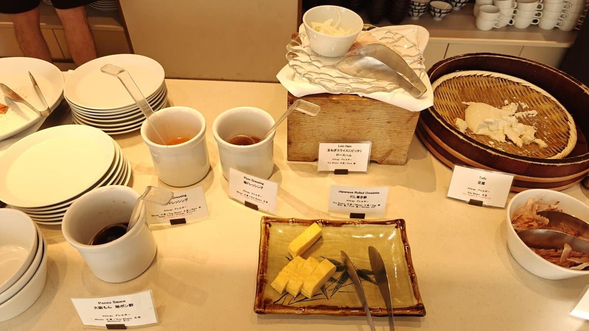 Buffet with Japanese dishes and sauces