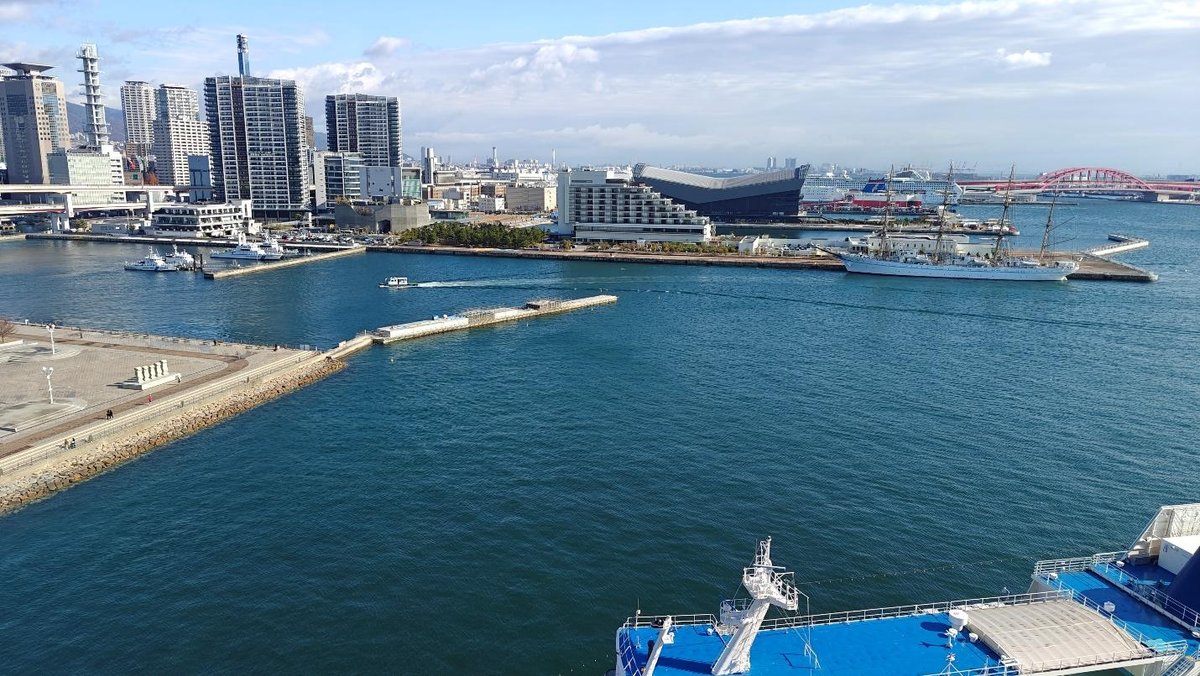 Cityscape with harbor and ships