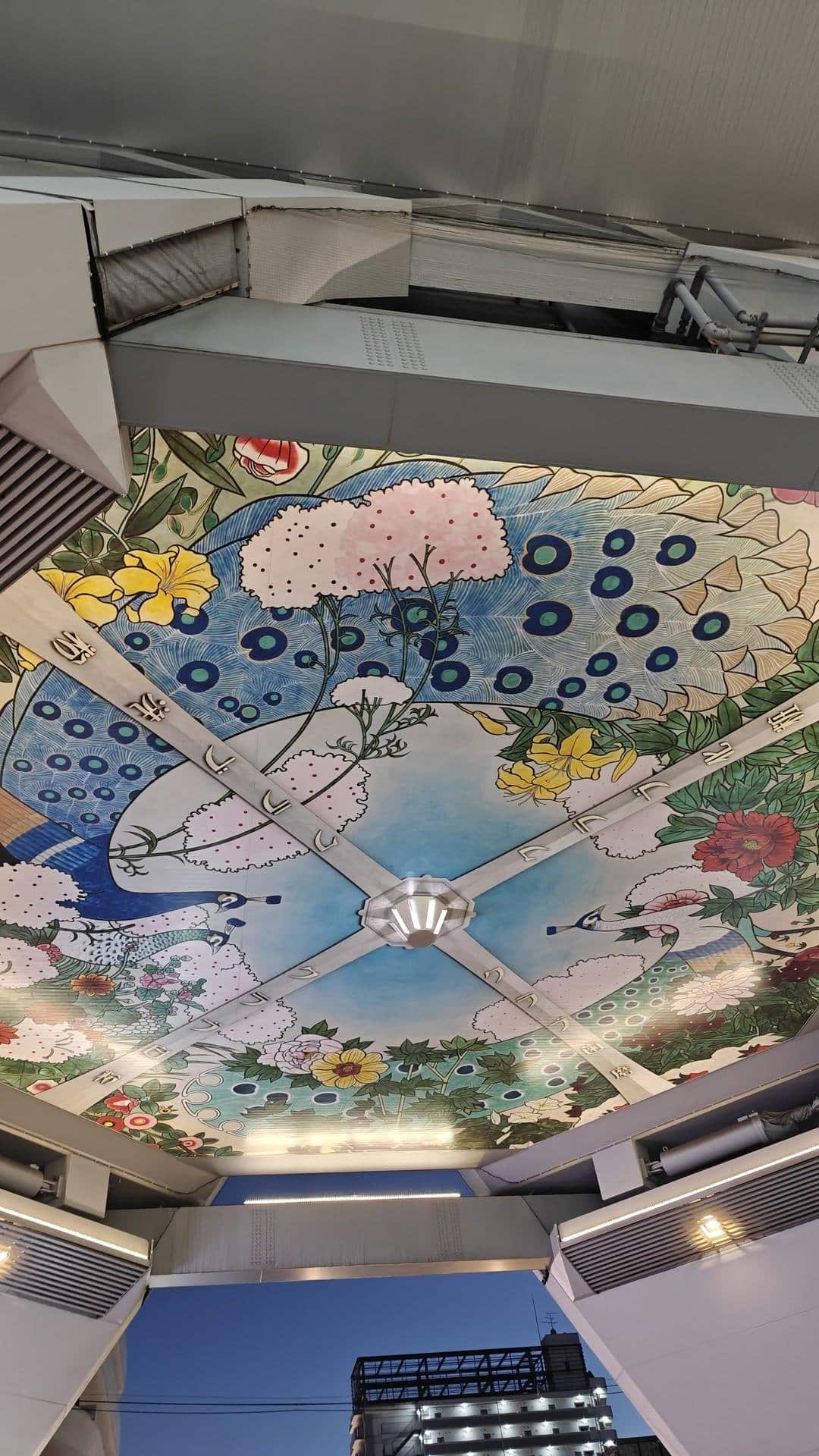 Colorful ceiling mural with flowers