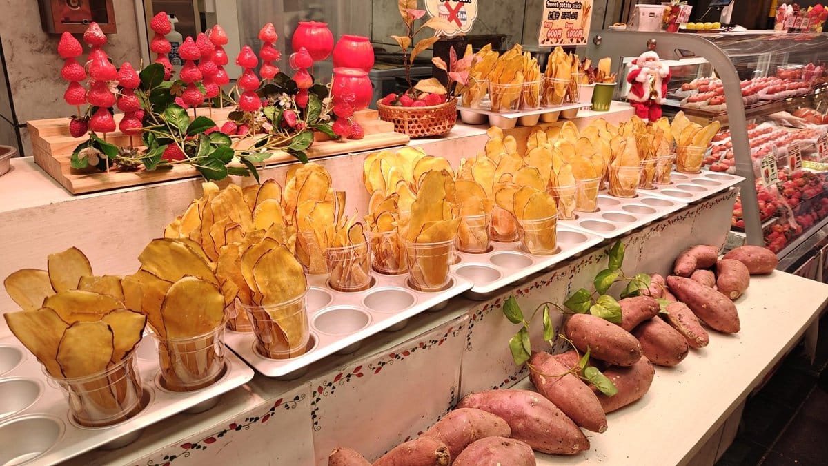 Colorful display of sweet potato snacks