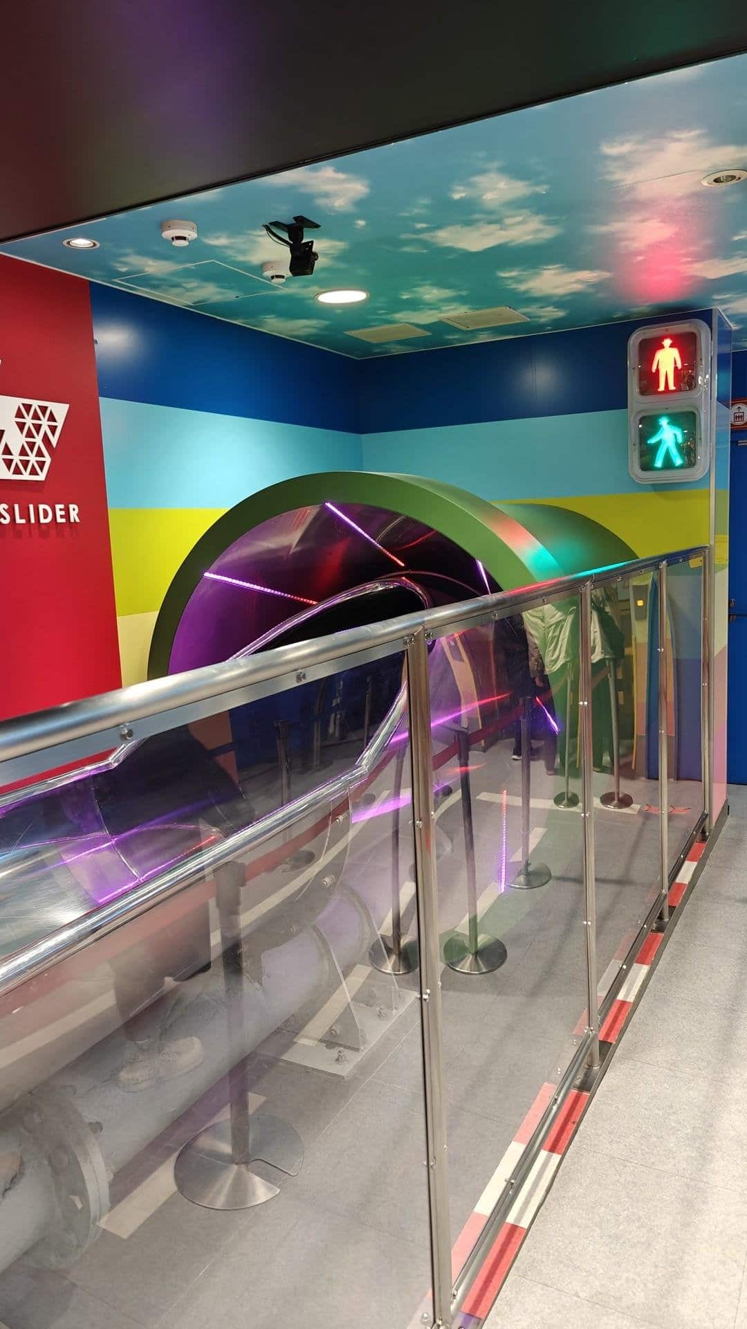 Colorful indoor slide with signals