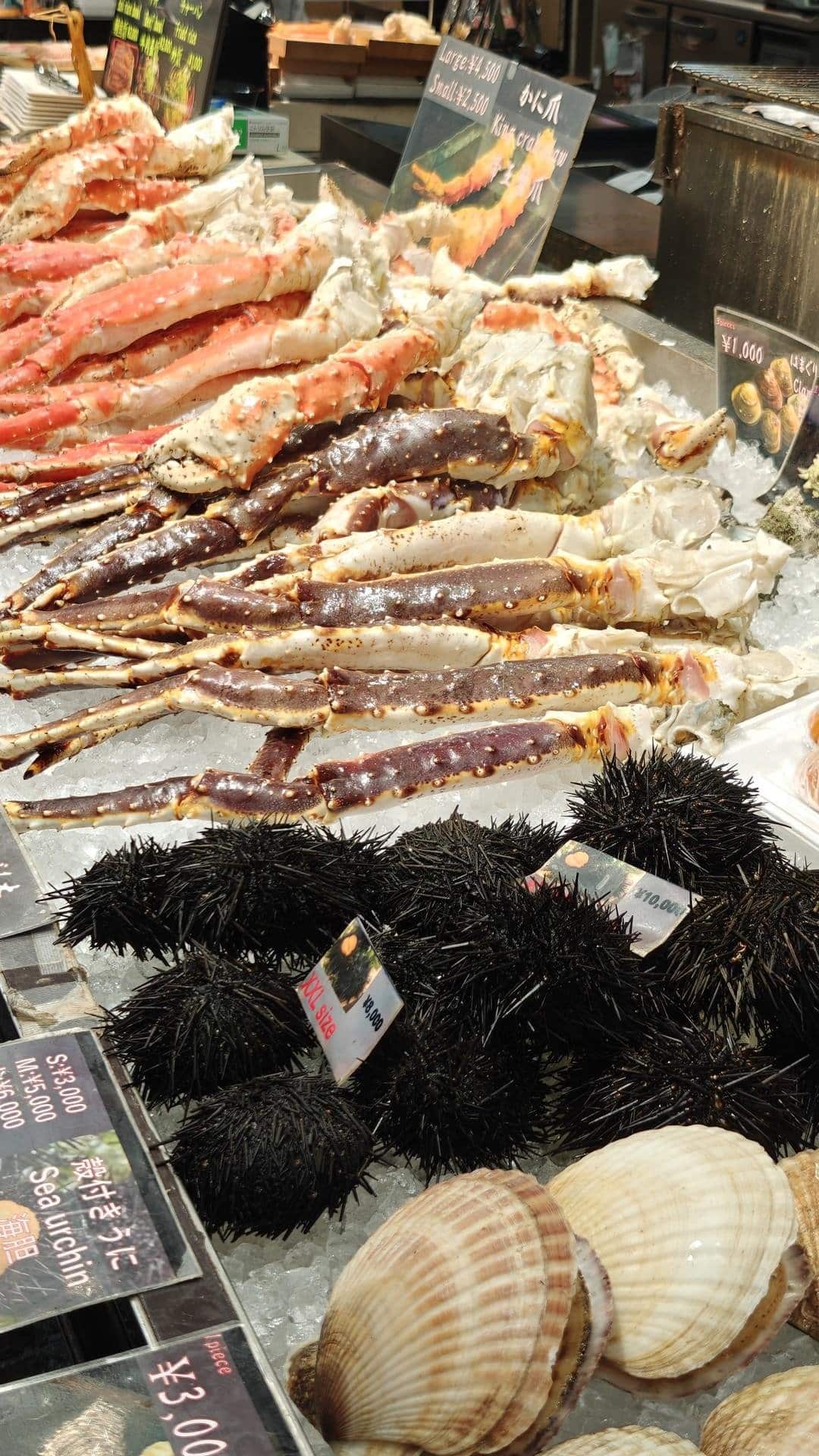 Fresh seafood display with king crab