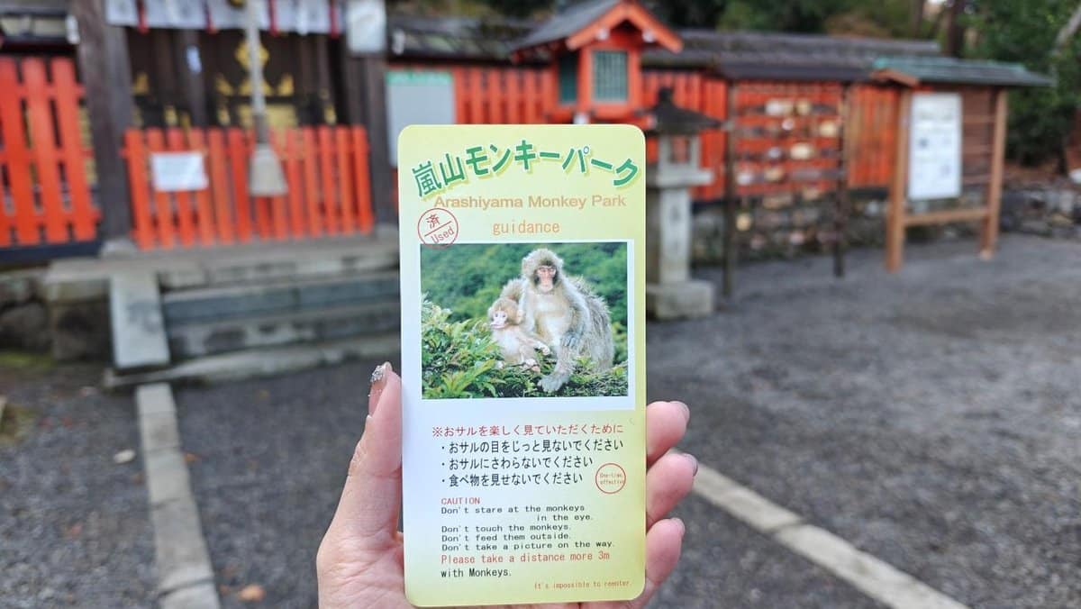 Hand holding Arashiyama Monkey Park guide