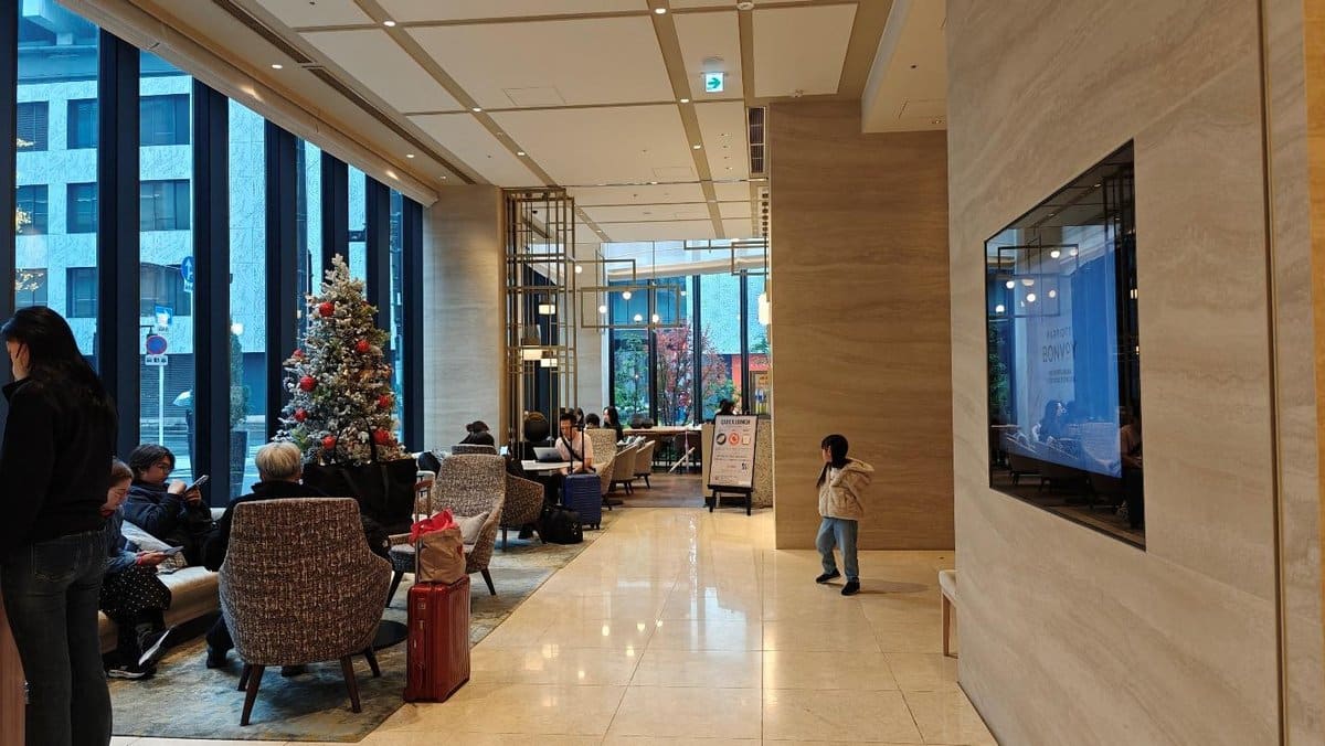 Hotel lobby with Christmas tree decor
