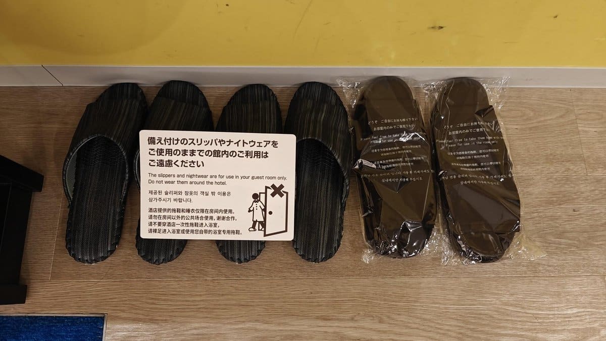 Hotel slippers with usage instructions