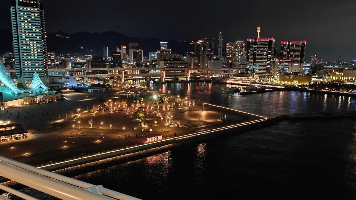 Illuminated waterfront cityscape at night