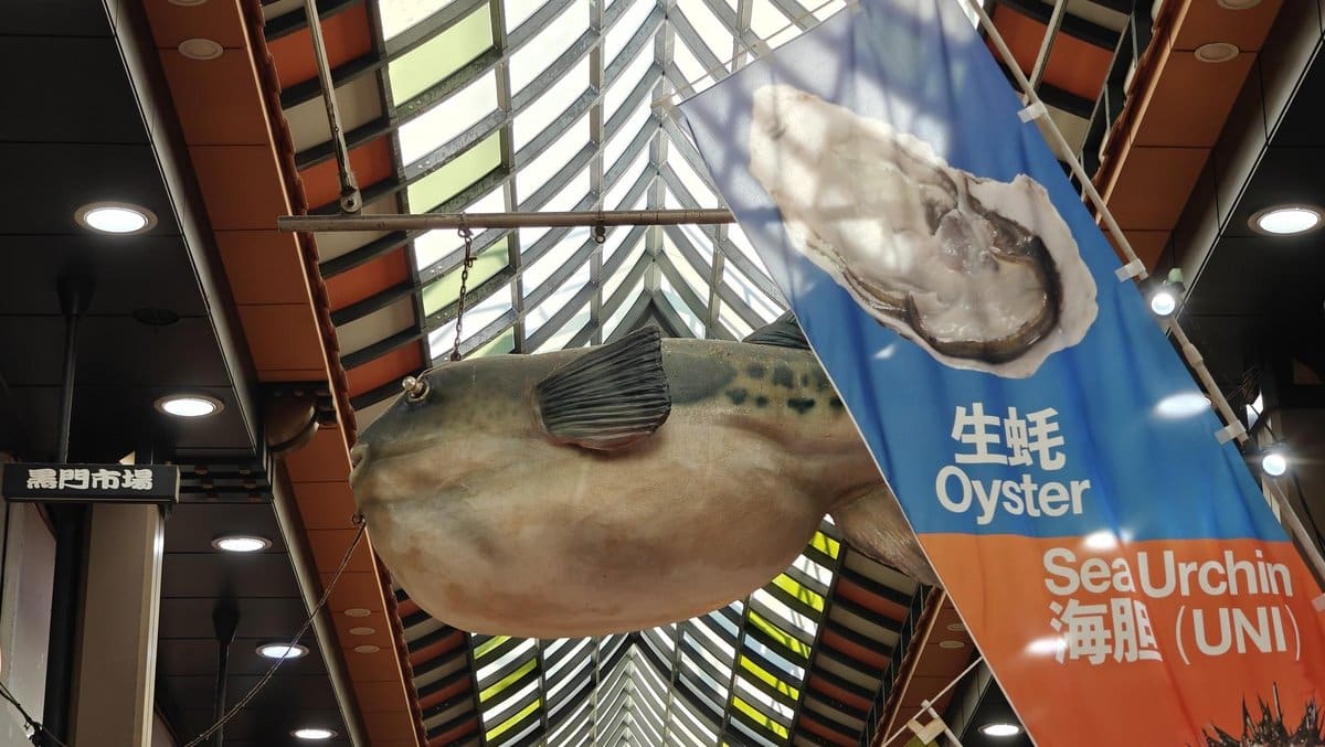 Market ceiling with fish display