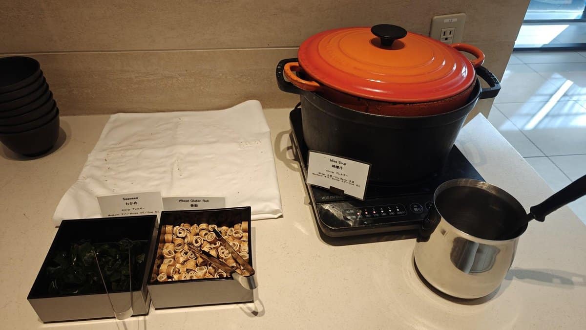 Miso soup station with seaweed, bowls