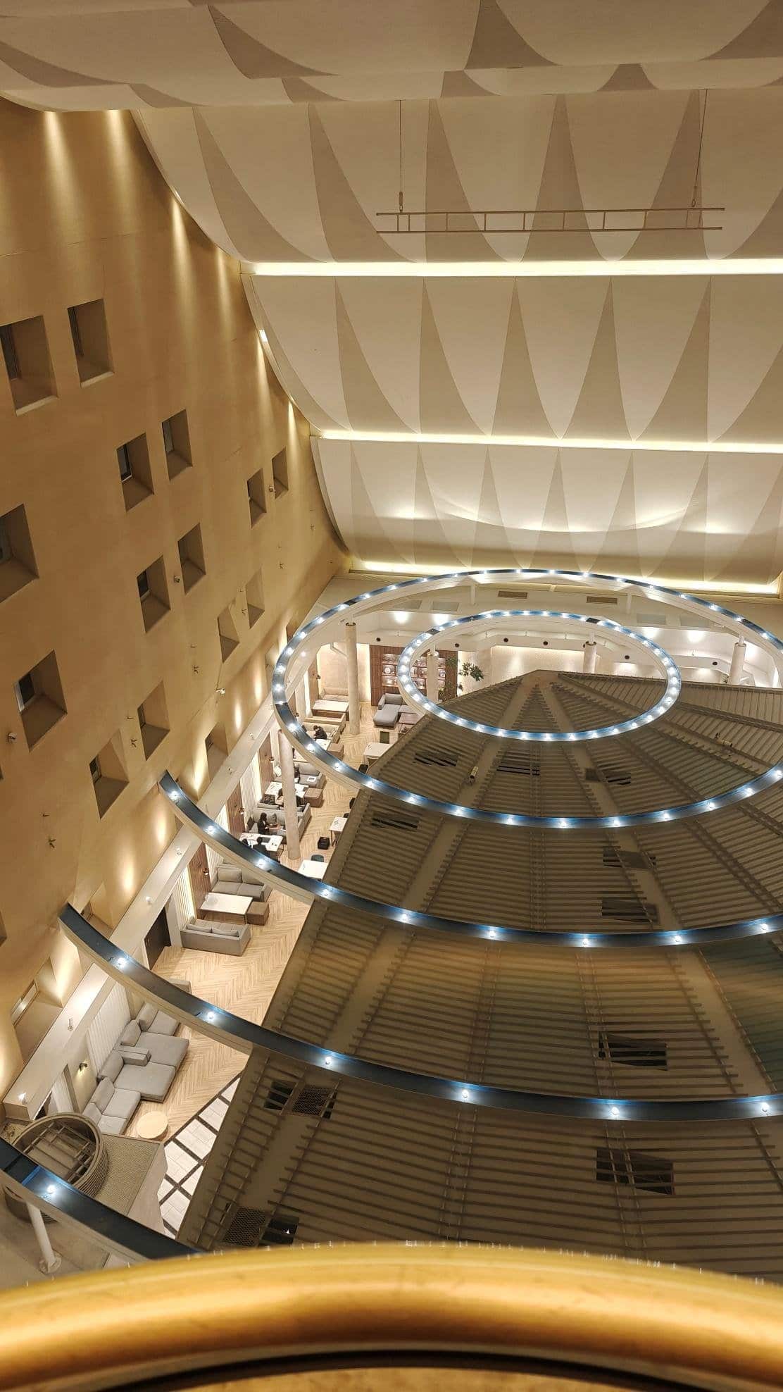 Modern atrium with spiral lights