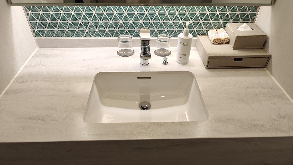 Modern bathroom countertop with sink