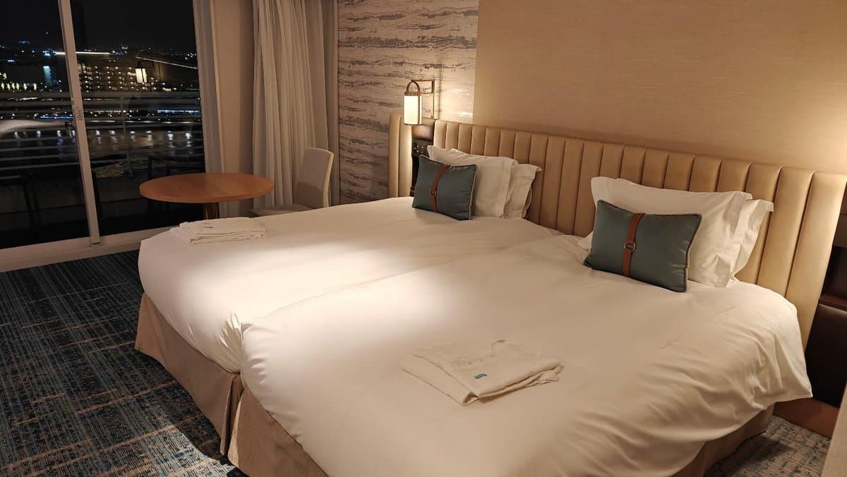 Modern hotel room with double beds