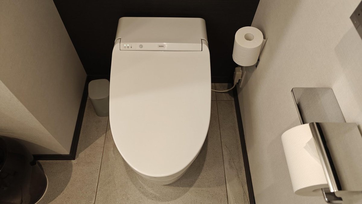 Modern white toilet and paper rolls