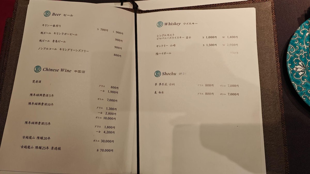 Open menu with blue patterned plate