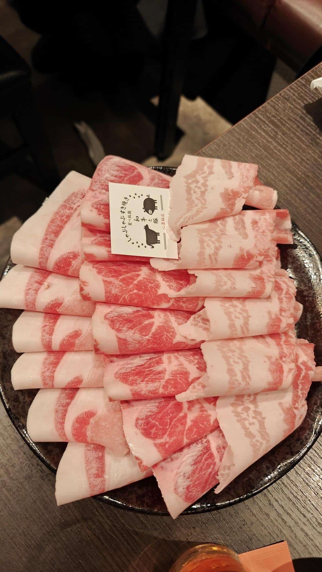 Plate of marbled meat slices