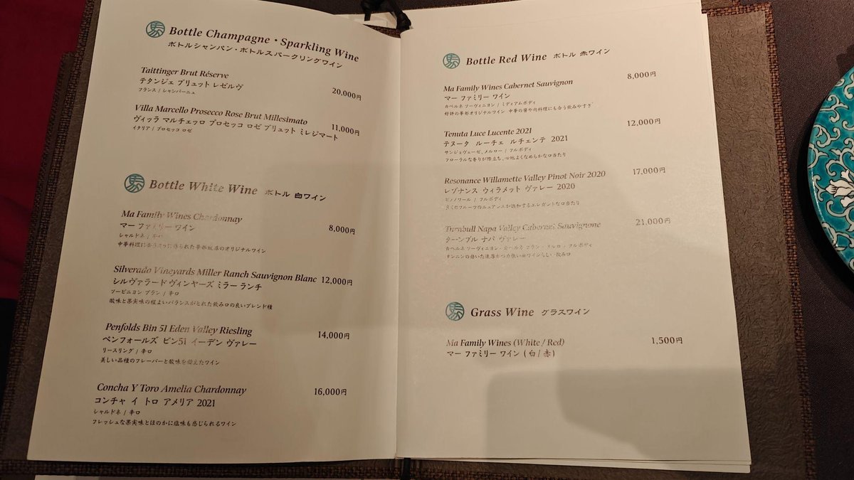 Restaurant wine menu open on table