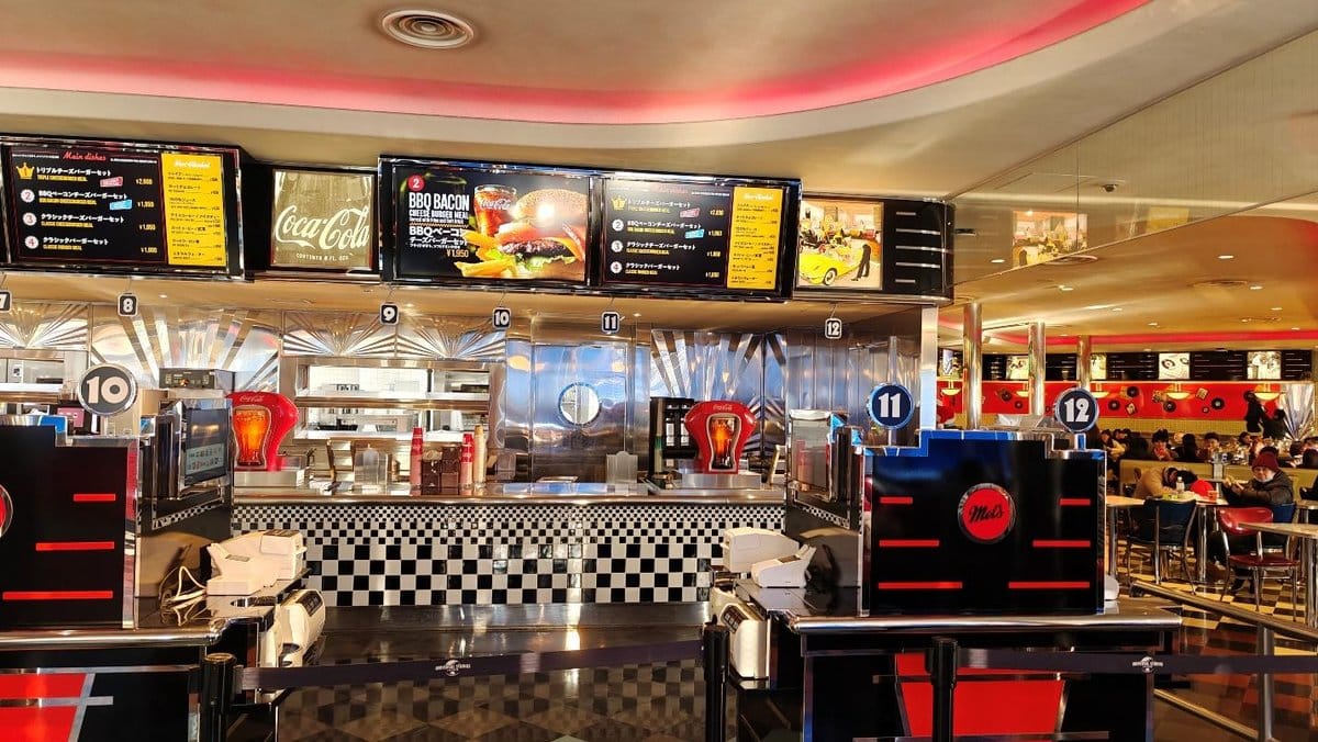 Retro diner interior with menu boards