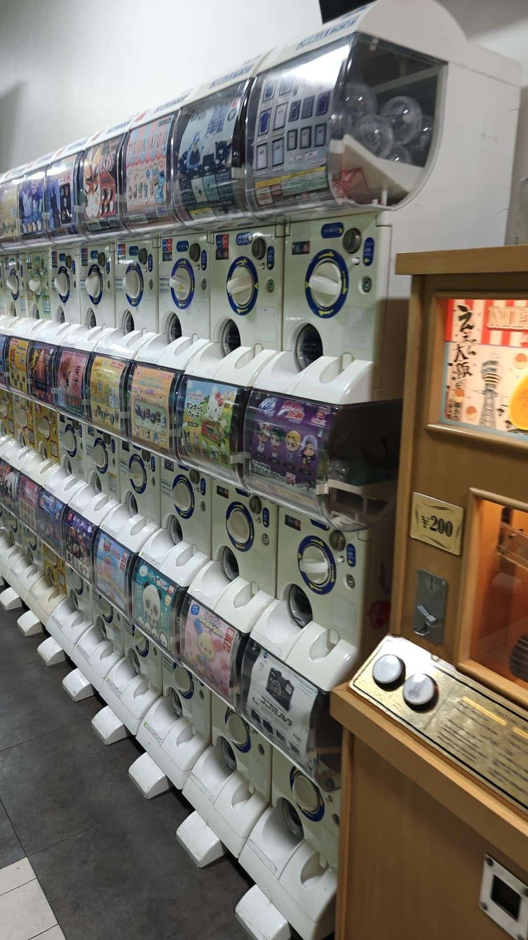 Row of capsule toy vending machines