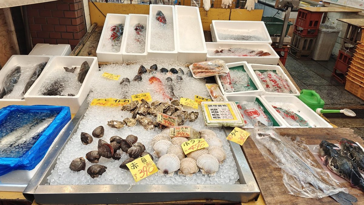 Seafood market stall with fresh fish