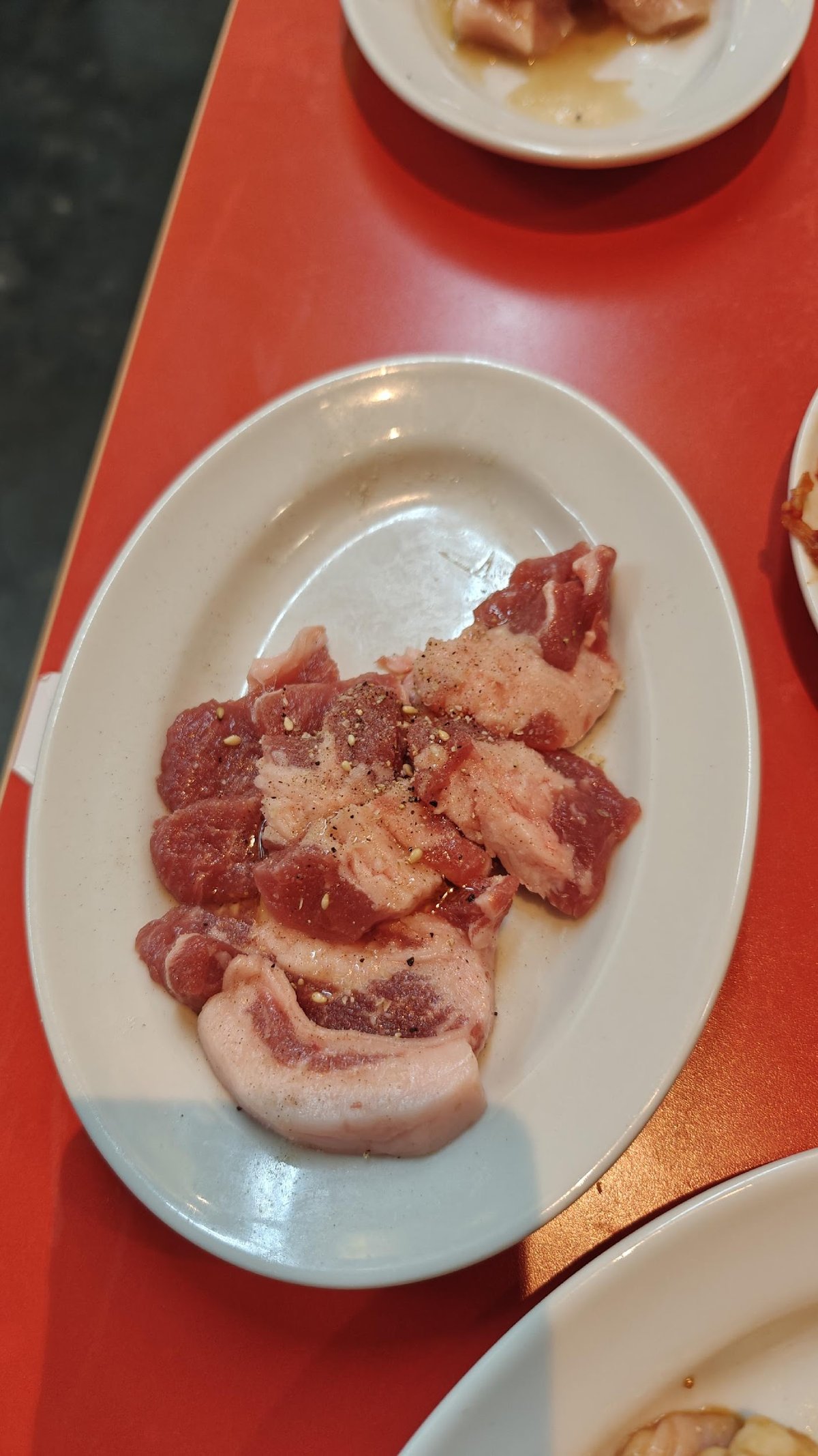 Seasoned raw meat on white plate