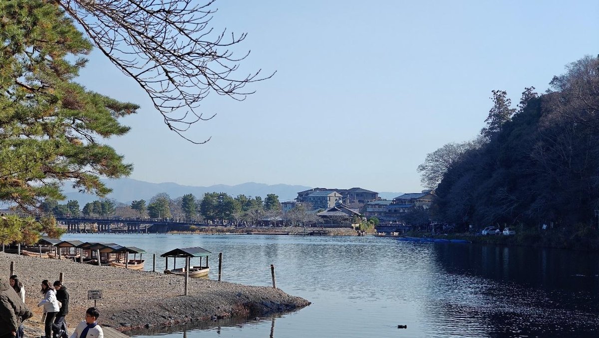 Serene river scene with boats and distant mountains