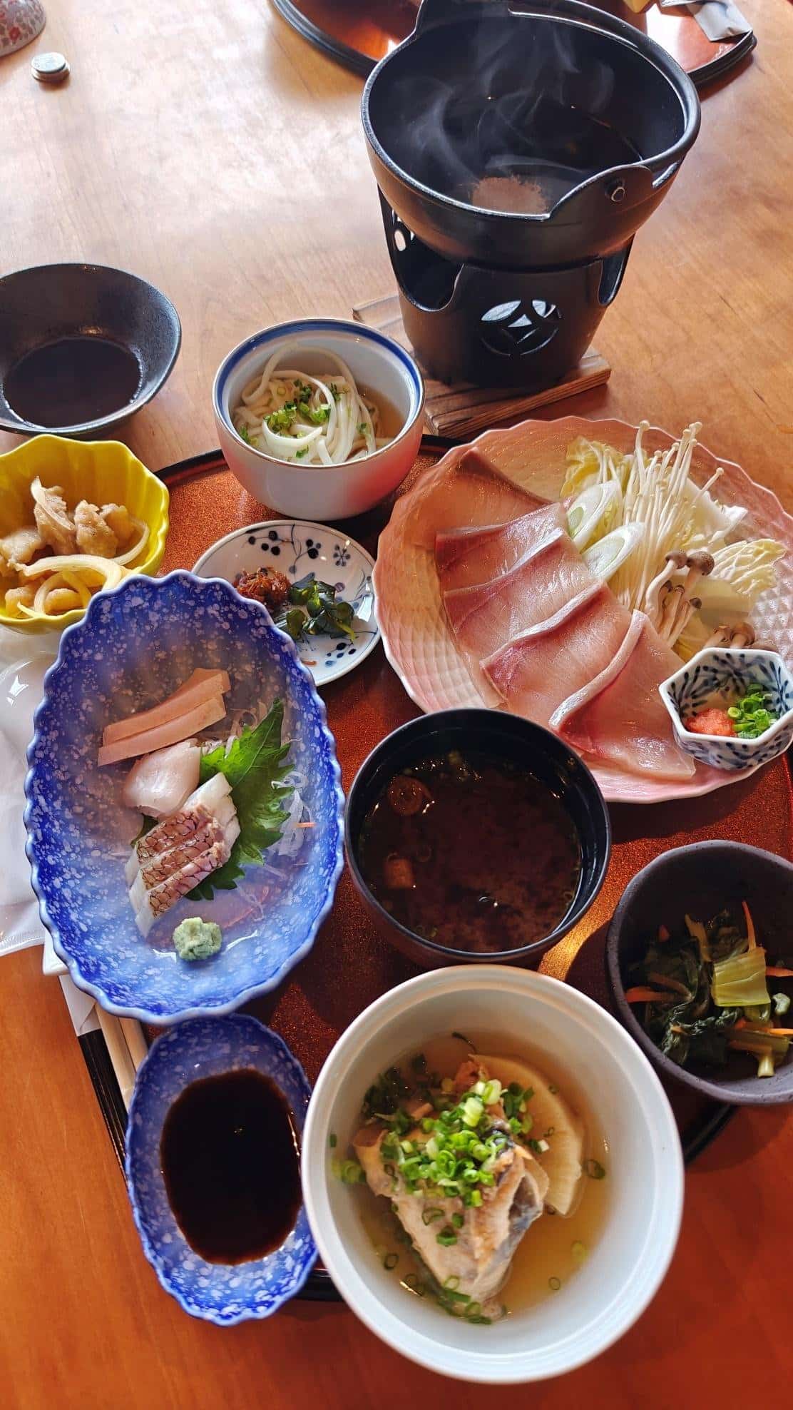 Traditional Japanese meal with sashimi