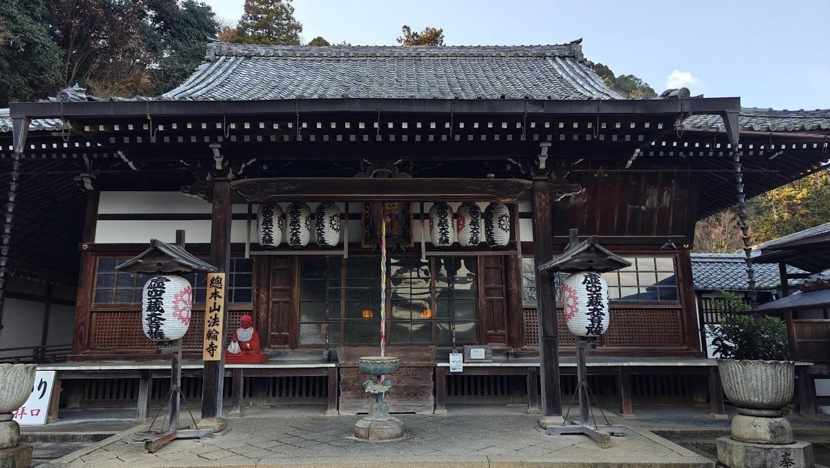Traditional Japanese temple with lanterns and wooden architecture