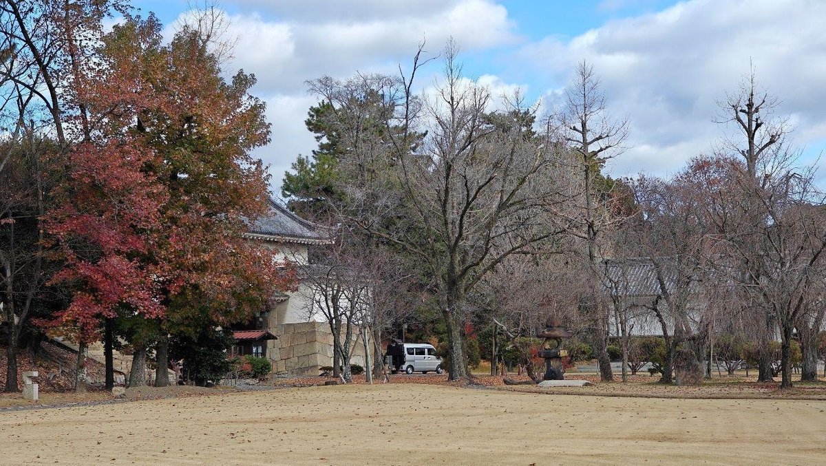 Autumn trees with traditional building