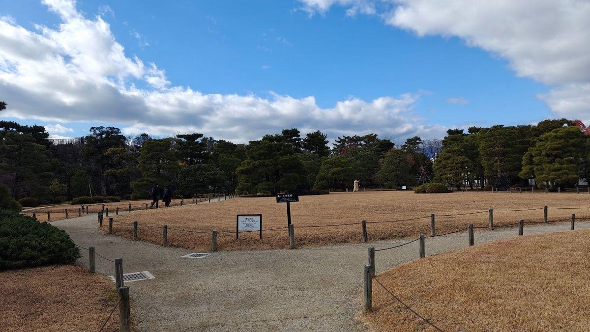 Park path with trees under blue sky