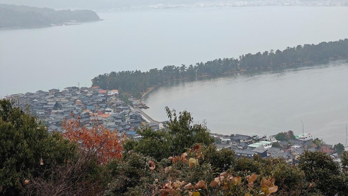 Scenic bay view with coastal village and lush foliage