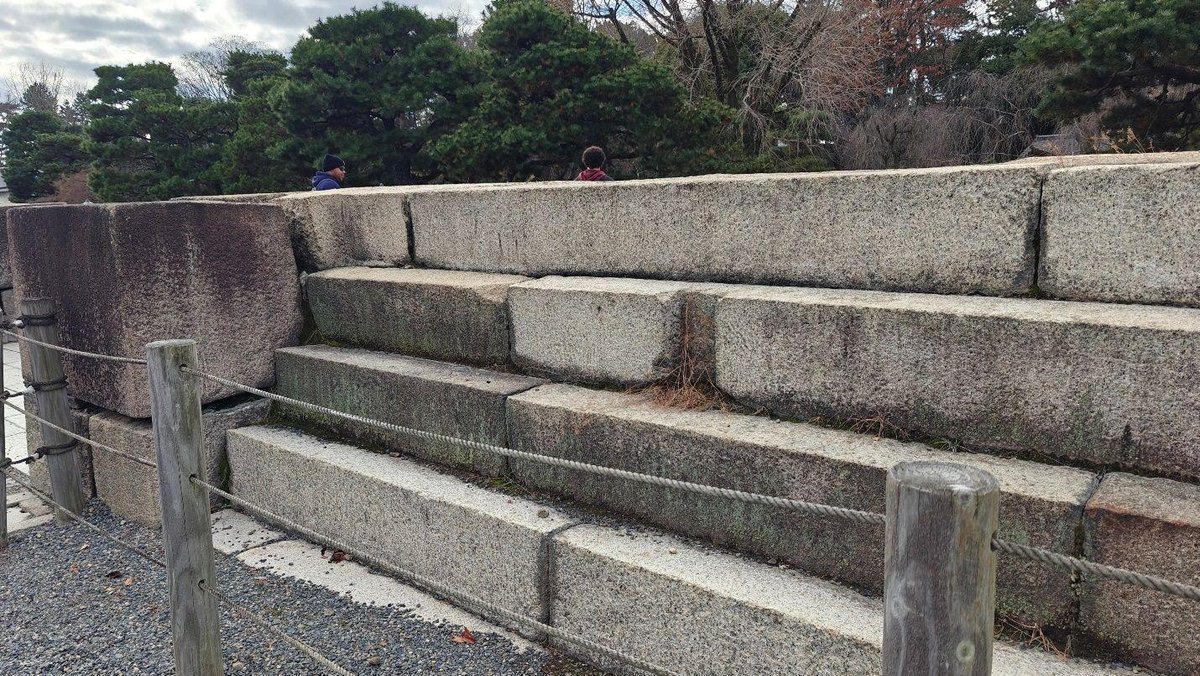 Stone steps beside green trees
