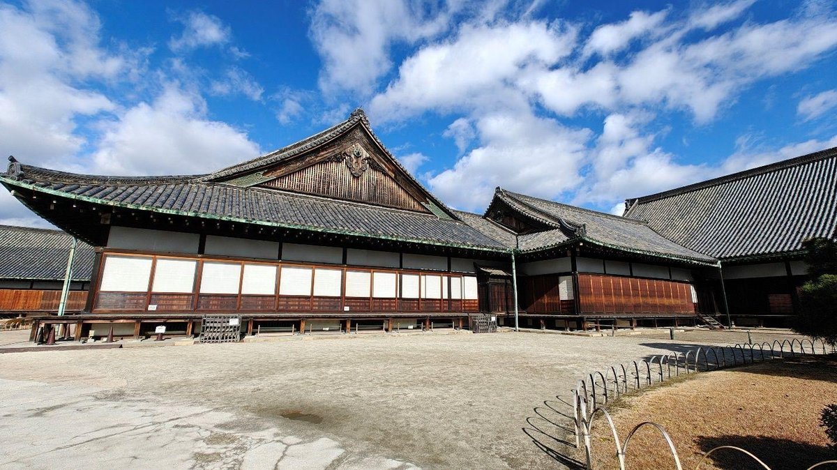 Traditional wooden Japanese temple, blue sky