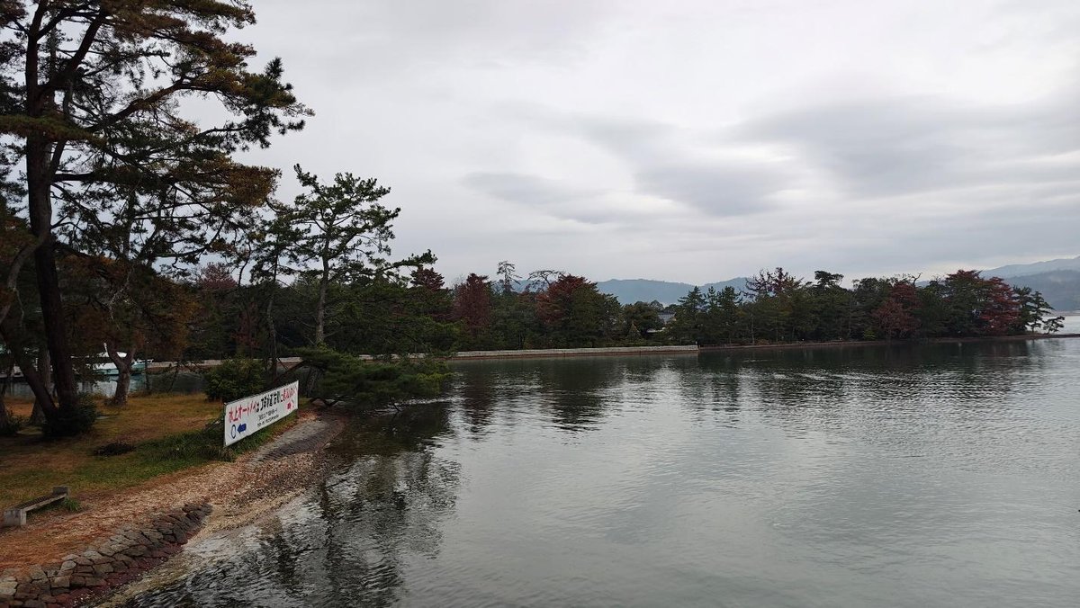 Tranquil lakeside view with trees and cloudy sky