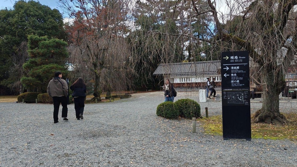 Visitors walking in serene park