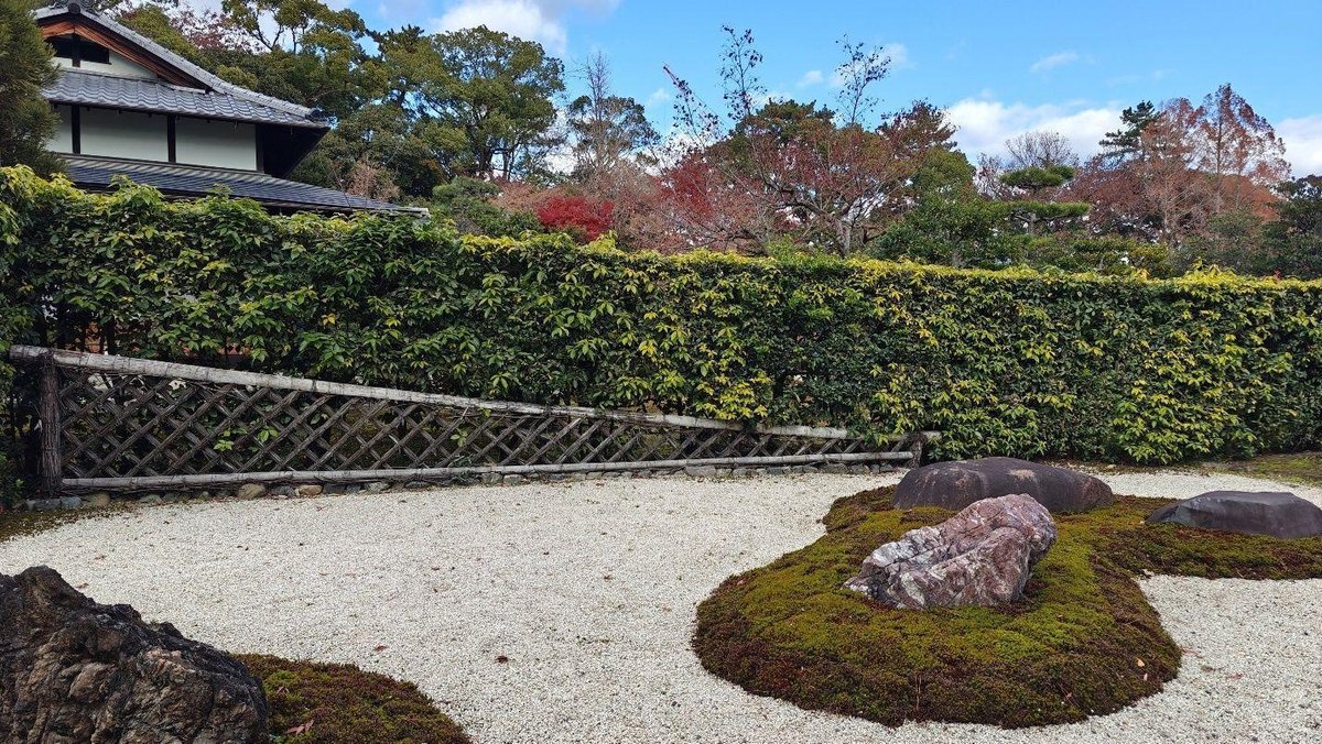 Zen garden with raked gravel and stones