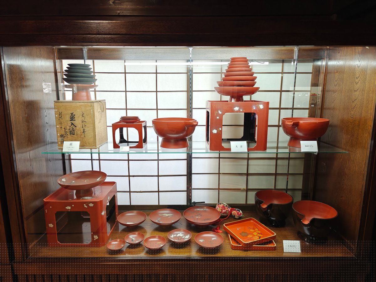 A glass display case backed by a shoji