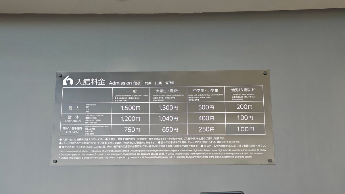 Admission fare board (入館料金)