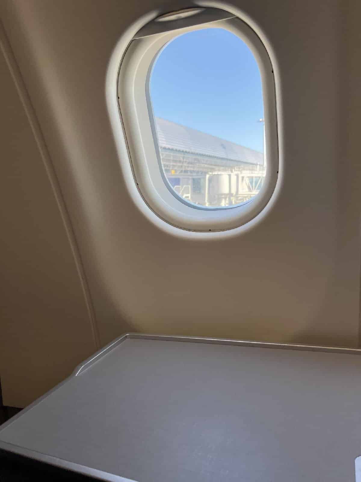 Airplane window view at airport